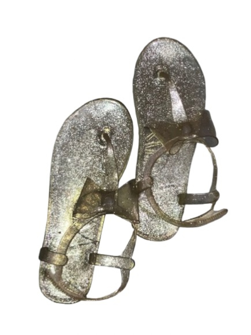 Glittery Bow Jelly Sandals in Metallic Silvery Gold Women’s size 6.5 - Picture 2 of 3